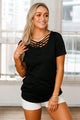 Sexy Black Crisscross Neckline Short Sleeve Tee