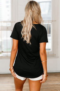 Sexy Black Crisscross Neckline Short Sleeve Tee