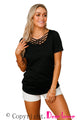 Sexy Black Crisscross Neckline Short Sleeve Tee