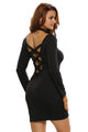 Sexy Black Crisscross Plunge Long Sleeve Choker Neck Dress