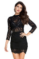 Sexy Black Crochet Lace High Neck Mini Dress