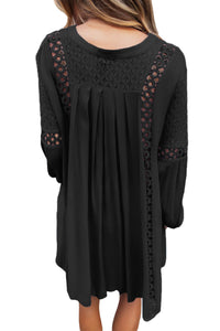 Sexy Black Crochet Lace Trim Relaxed Long Sleeve Tunic