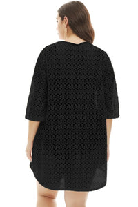 Sexy Black Crochet Lace up Plus Size Cover Up