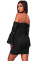 Sexy Black Crochet Overlay Off The Shoulder Fitted Mini Dress