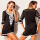 Sexy Black Crochet Pom Pom Trim Beach Tunic Cover up