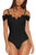 Sexy Black Crochet V Neckline Off-shoulder Bodysuit
