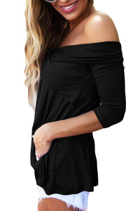 Sexy Black Cross Front Off The Shoulder Top