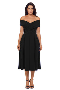 Sexy Black Crossed Off Shoulder Fit-and-flare Prom Dress