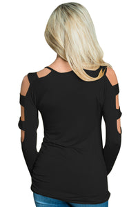 Sexy Black Cut out Open Shoulder Ruched Side Blouse