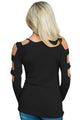 Sexy Black Cut out Open Shoulder Ruched Side Blouse