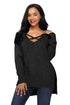 Sexy Black Deep V Neck Crisscross Knit Sweater