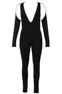 Sexy Black Deep V-Neck Mesh Long Sleeve Jumpsuit