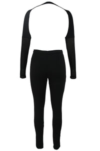 Sexy Black Deep V-Neck Mesh Long Sleeve Jumpsuit