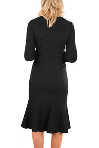 Sexy Black Delicate Ruffle Accent Bell Sleeve Midi Dress
