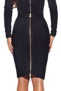 Sexy Black Double Zip Slit High Waist Bandage Skirt