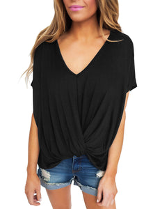 Sexy Black Draped Front Knot Top