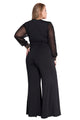 Sexy Black Embellished Cuffs Long Mesh Sleeves Jumpsuit