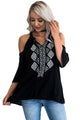Sexy Black Embroidery Detail Cold Shoulder Top