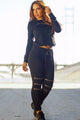 Sexy Black Fashion Sporty Zipped Pants Set