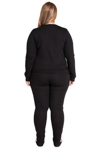 Sexy Black Fashion Sporty Zipped Pants Set