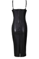 Sexy Black Faux Leather Padded Midi Dress
