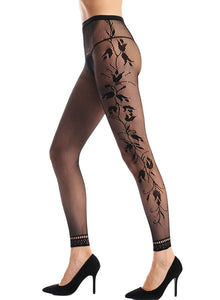 Sexy Black Fishnet Floral Opaque Footless Tights Pantyhose