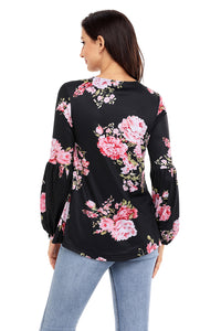 Sexy Black Floral Criss Cross Long Sleeve Top