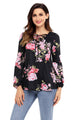 Sexy Black Floral Criss Cross Long Sleeve Top