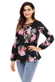 Sexy Black Floral Criss Cross Long Sleeve Top