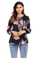 Sexy Black Floral Criss Cross Long Sleeve Top