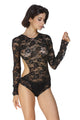 Sexy Black Floral Lace Full Sleeve Daring Back Teddy