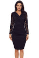 Sexy Black Floral Lace Panel Accent Ruched Sheath Dress