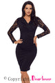 Sexy Black Floral Lace Panel Accent Ruched Sheath Dress