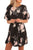 Sexy Black Floral Pattern Ruffle Hem Chiffon Dress