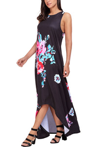 Sexy Black Floral Pocketed Holiday Maxi Boho Dress