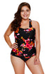 Sexy Black Floral Print Halter One-piece Bathing Suit