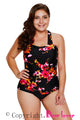 Sexy Black Floral Print Halter One-piece Bathing Suit