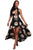 Sexy Black Floral Print High-low Halter Maxi Boho Dress