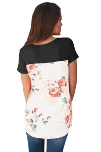 Sexy Black Floral Print Lower Back T-shirt