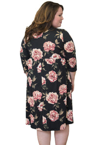 Sexy Black Floral Printing Plus Size Dress