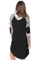 Sexy Black Floral Sleeve Shift Hoodie Dress