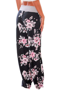 Sexy Black Floral Terry Wide Leg Pants