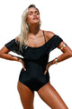 Sexy Black Flounce Off Shoulder One Piece Swimsuit