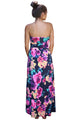 Sexy Black Fuchsia Floral Strapless Maxi Dress with Pockets
