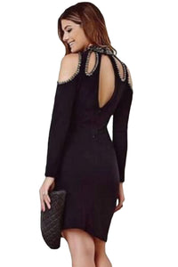 Sexy Black Funky Studded Cutout Cold Shoulder Dress