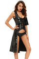 Sexy Black Gothic Punk Wetlook Sweet Pea Hooded Coat Gown Dress