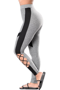 Sexy Black Gray Leg Cut out Yoga Sport Leggings