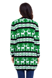 Sexy Black Green Reindeer Geometric Christmas Cardigan