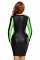 Sexy Black Green Scoop Back Leatherette Bodycon Midi Dress