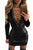 Sexy Black Gromet Lace up Front Velvet Long Sleeves Bodysuit